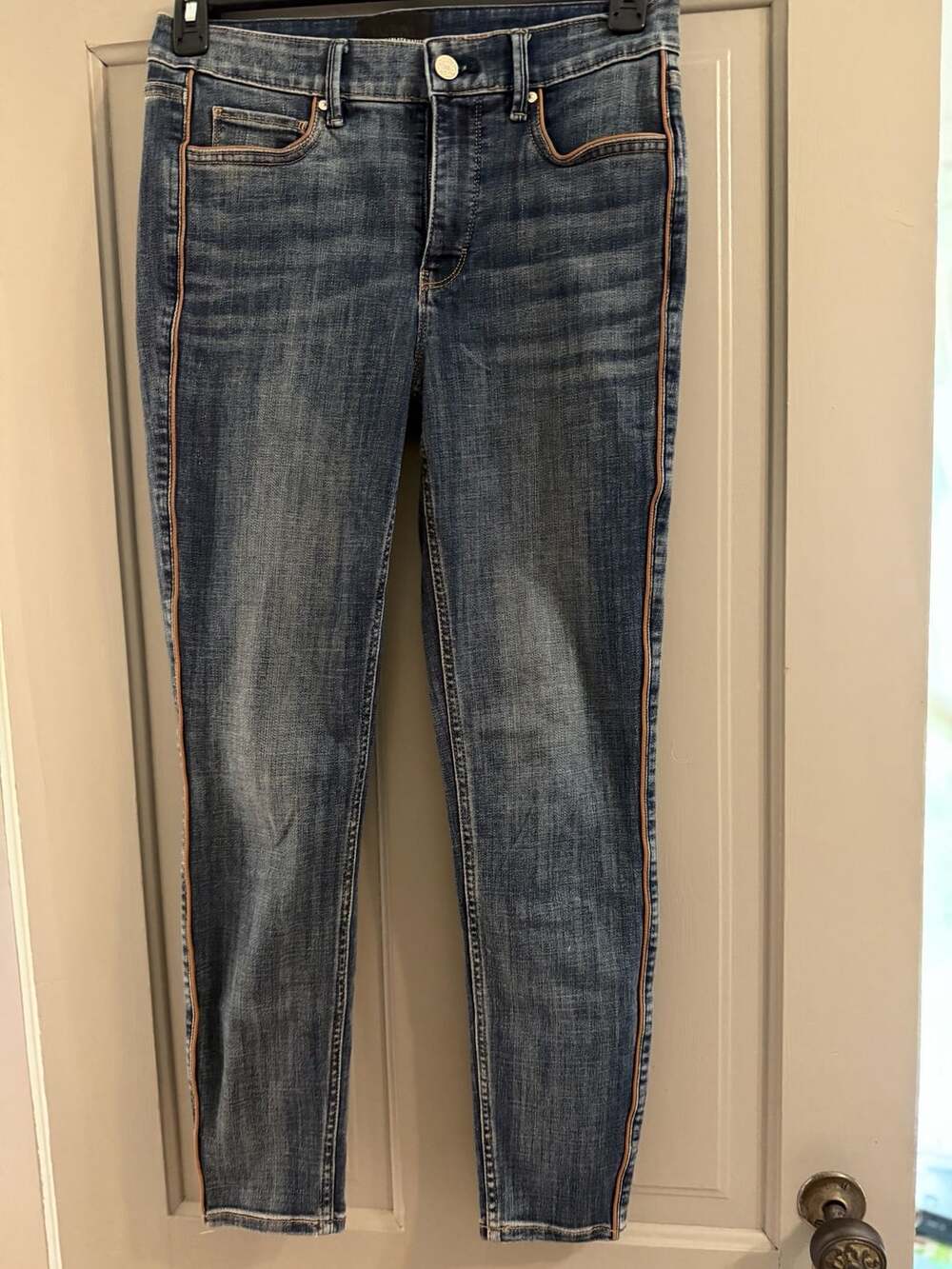 White House Black Market High-Rise Skinny Ankle Jeans with Piping Stripe Size 4